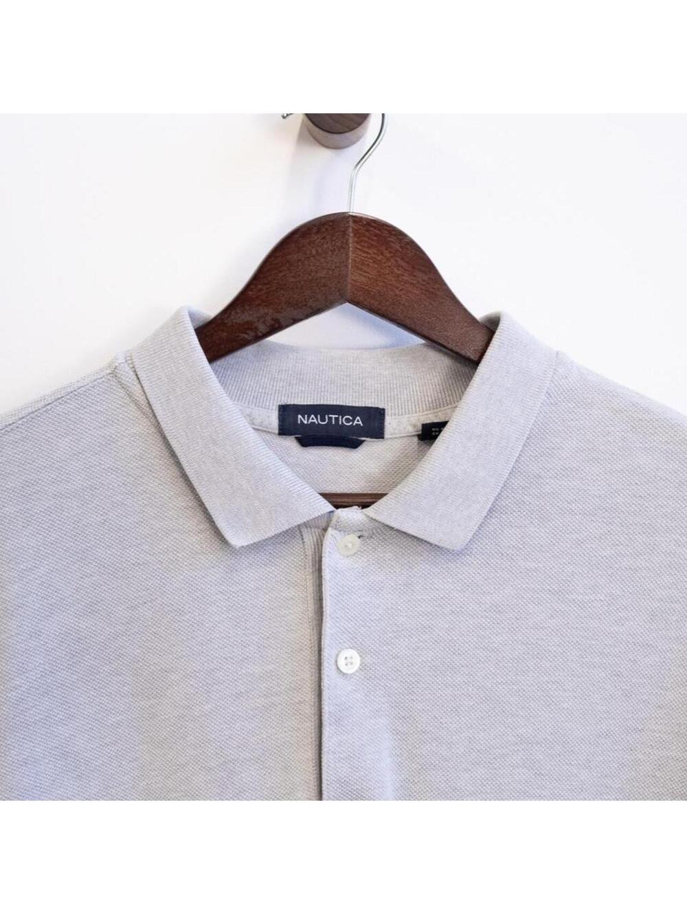 Nautica Light Gray Pique Polo Shirt Embroidered Logo